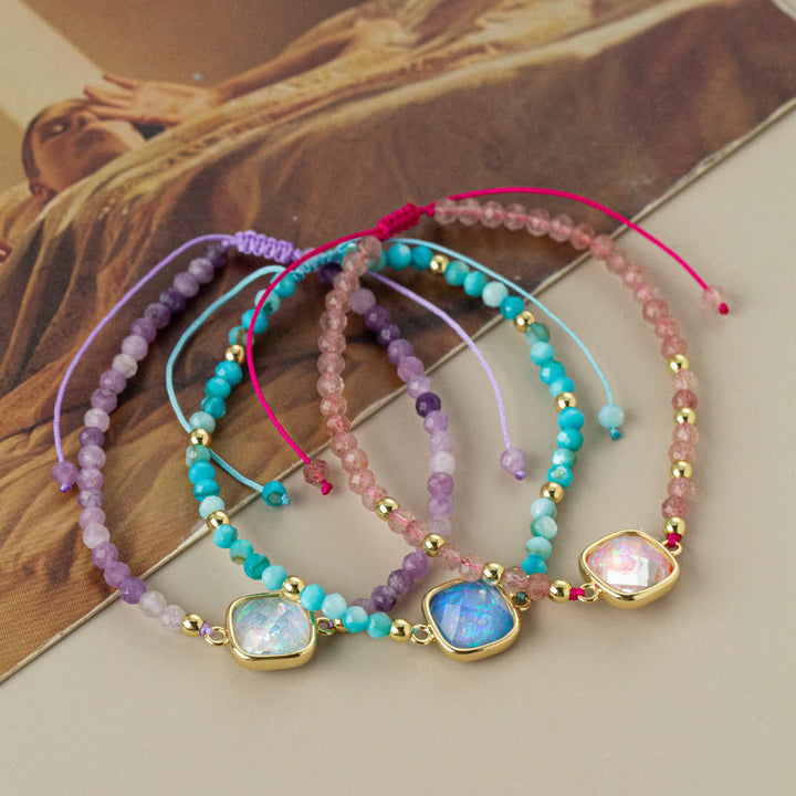 Pulsera con colgante de ópalo coloreado y cuentas de cristal natural de Olivenorma
