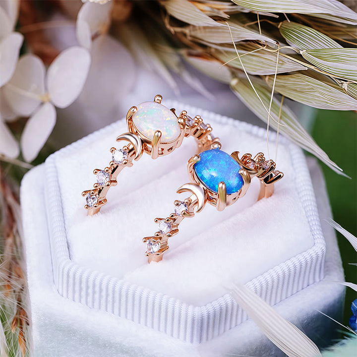 Anillo de doble luna con ópalo natural de Olivenorma