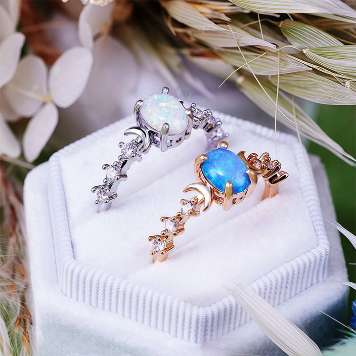 Anillo de doble luna con ópalo natural de Olivenorma