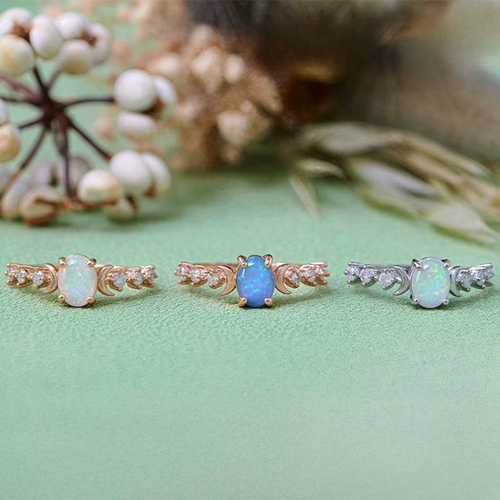 Anillo de doble luna con ópalo natural de Olivenorma