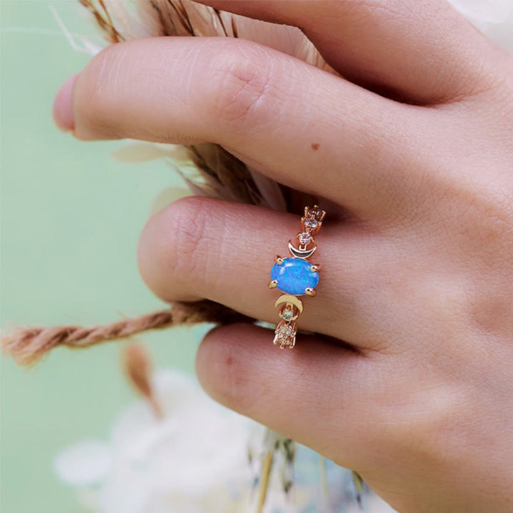 Anillo de doble luna con ópalo natural de Olivenorma