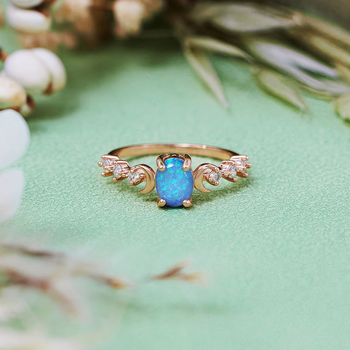 Anillo de doble luna con ópalo natural de Olivenorma