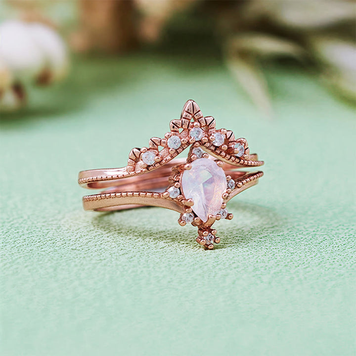 Anillo Olivenorma de 2 piezas con corona de diamantes simulados de opalita