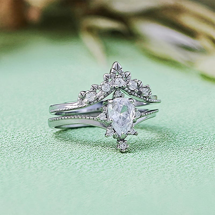 Anillo Olivenorma de 2 piezas con corona de diamantes simulados de opalita