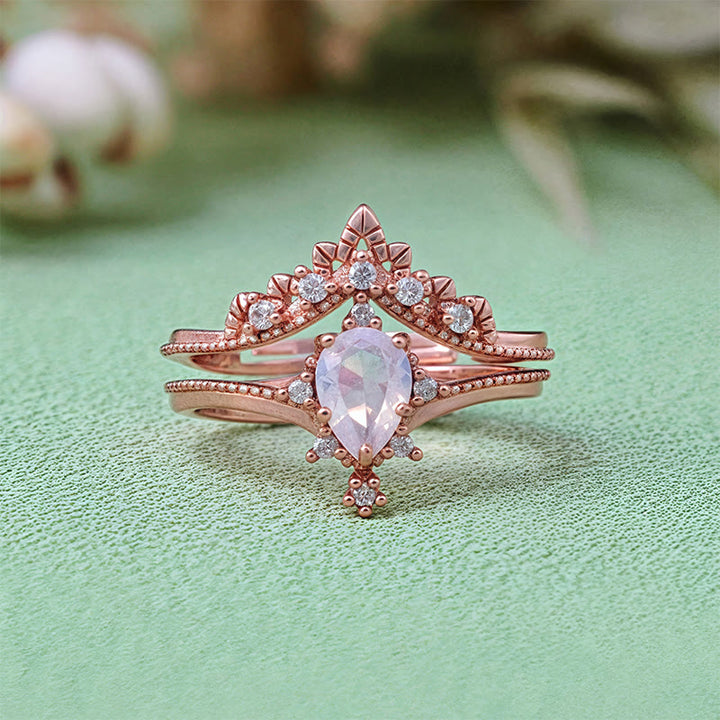 Anillo Olivenorma de 2 piezas con corona de diamantes simulados de opalita