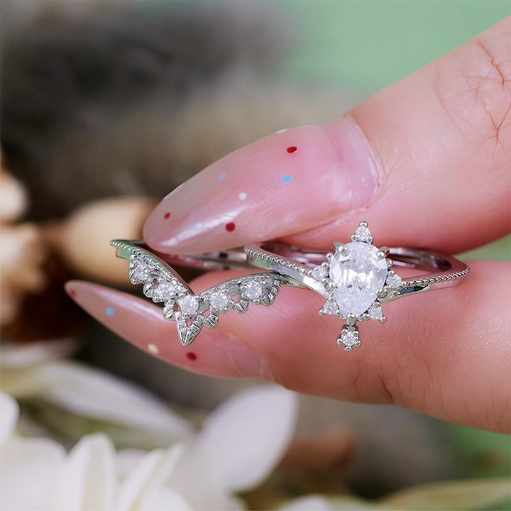 Anillo Olivenorma de 2 piezas con corona de diamantes simulados de opalita