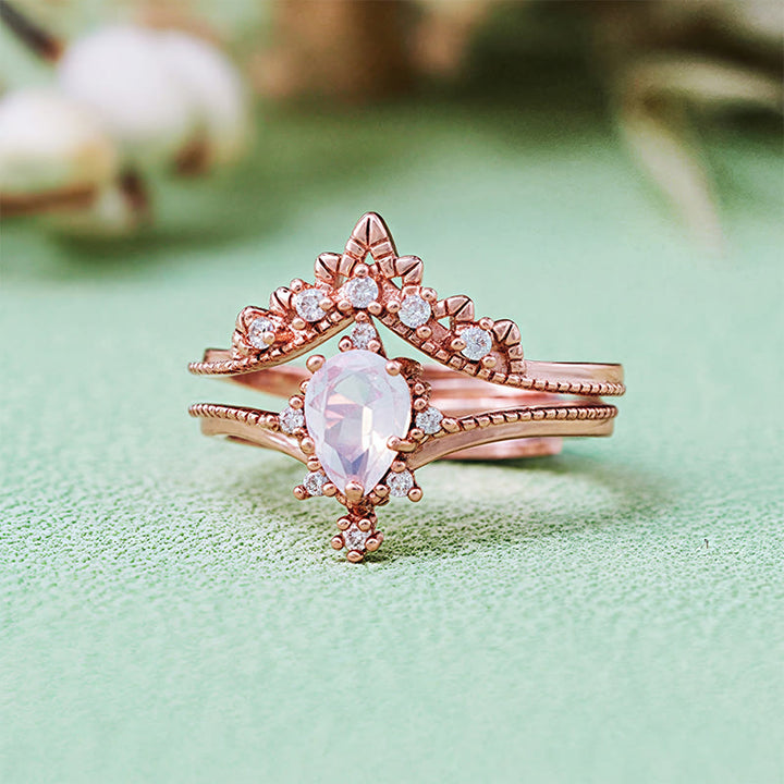 Anillo Olivenorma de 2 piezas con corona de diamantes simulados de opalita