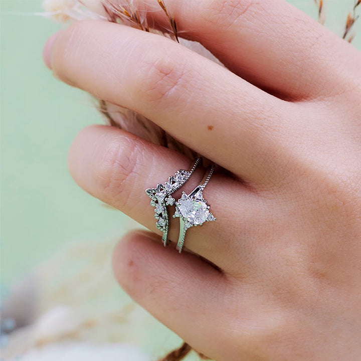 Anillo Olivenorma de 2 piezas con corona de diamantes simulados de opalita
