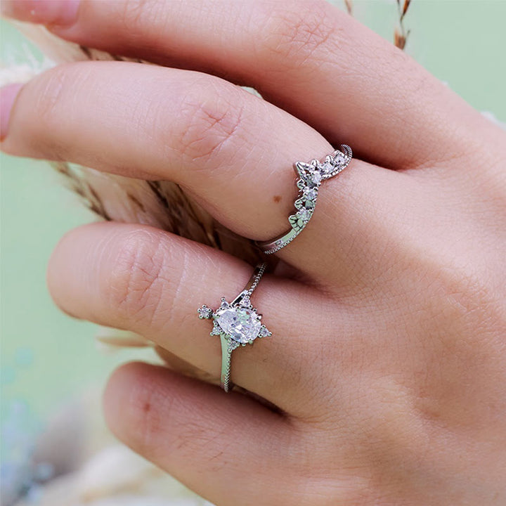 Anillo Olivenorma de 2 piezas con corona de diamantes simulados de opalita
