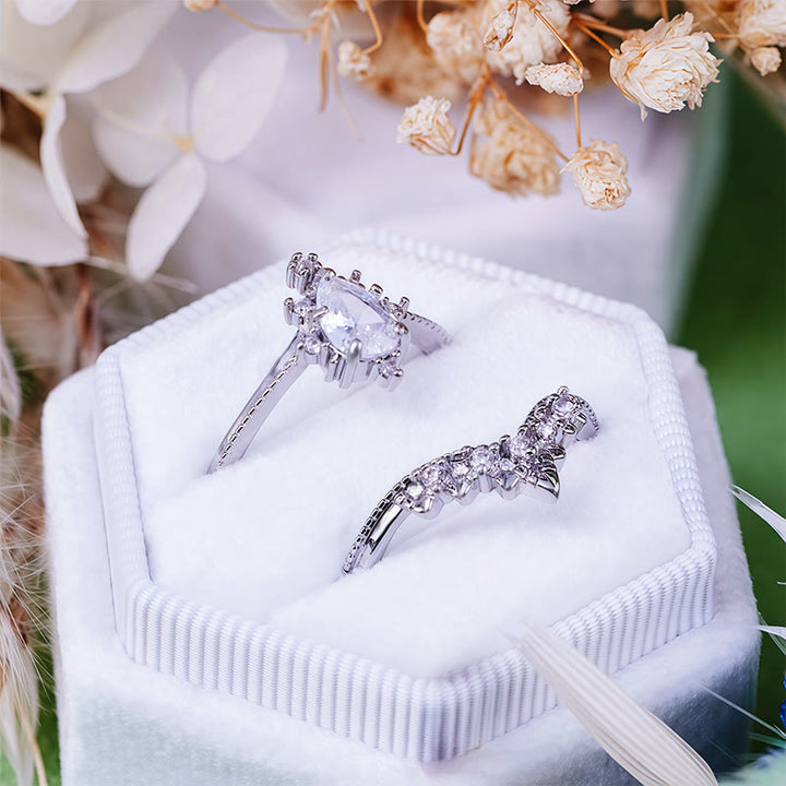 Anillo Olivenorma de 2 piezas con corona de diamantes simulados de opalita