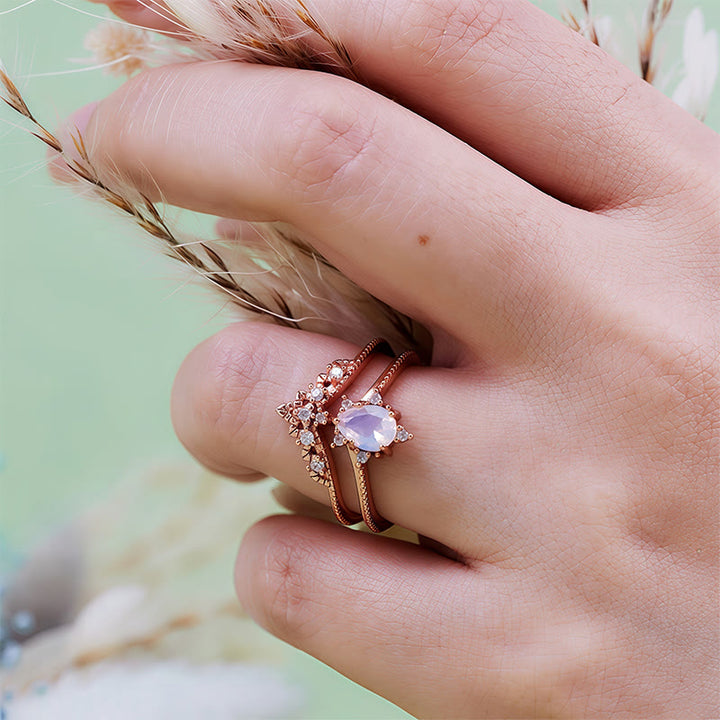 Anillo Olivenorma de 2 piezas con corona de diamantes simulados de opalita