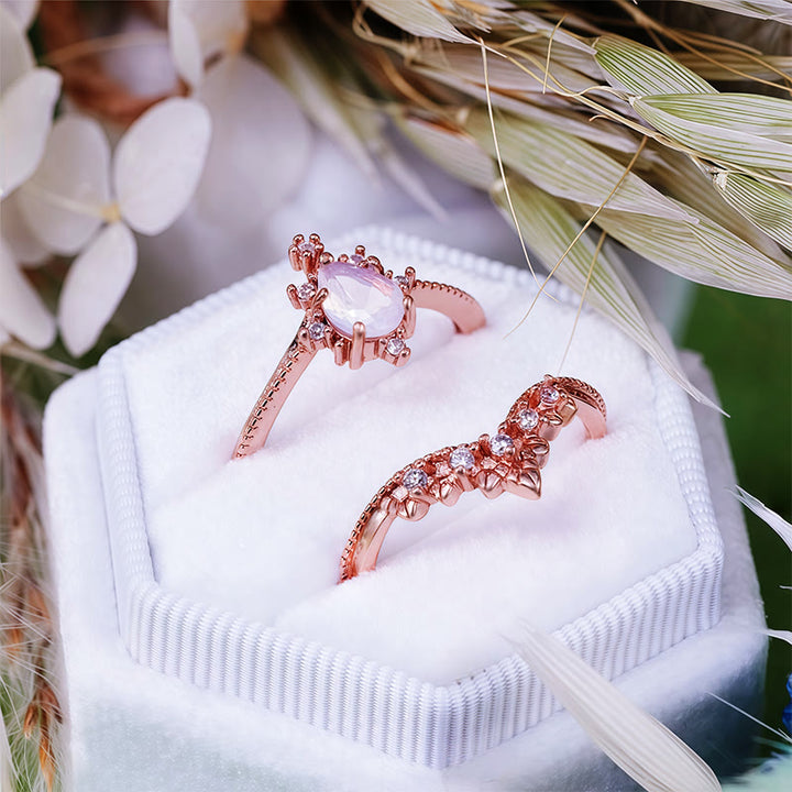 Anillo Olivenorma de 2 piezas con corona de diamantes simulados de opalita