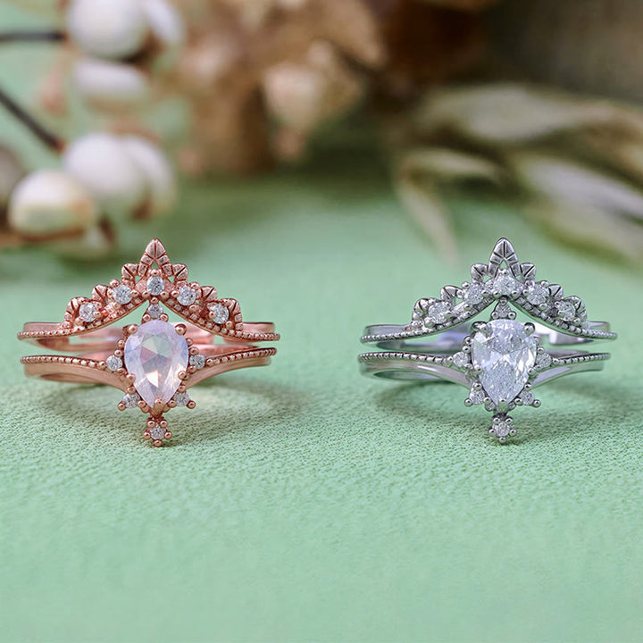 Anillo Olivenorma de 2 piezas con corona de diamantes simulados de opalita