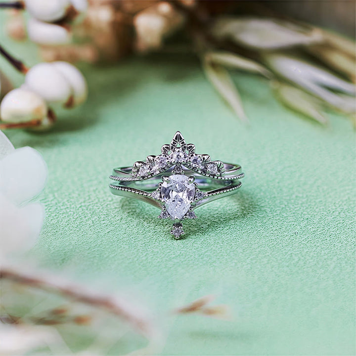 Anillo Olivenorma de 2 piezas con corona de diamantes simulados de opalita