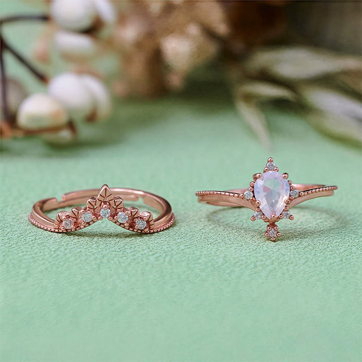 Anillo Olivenorma de 2 piezas con corona de diamantes simulados de opalita