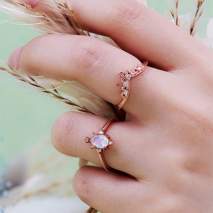 Anillo Olivenorma de 2 piezas con corona de diamantes simulados de opalita