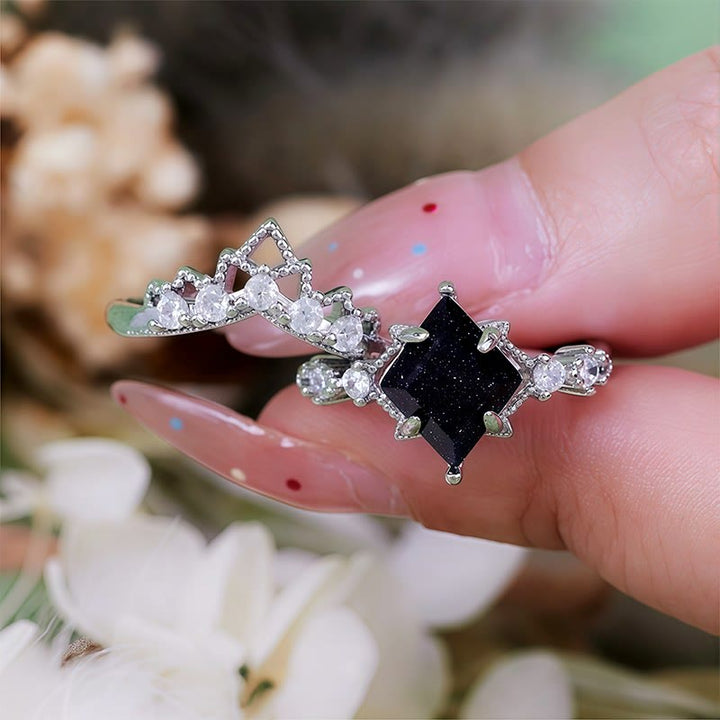 Juego de 2 anillos de piedra arenisca azul "Princess Crown" de Olivenorma