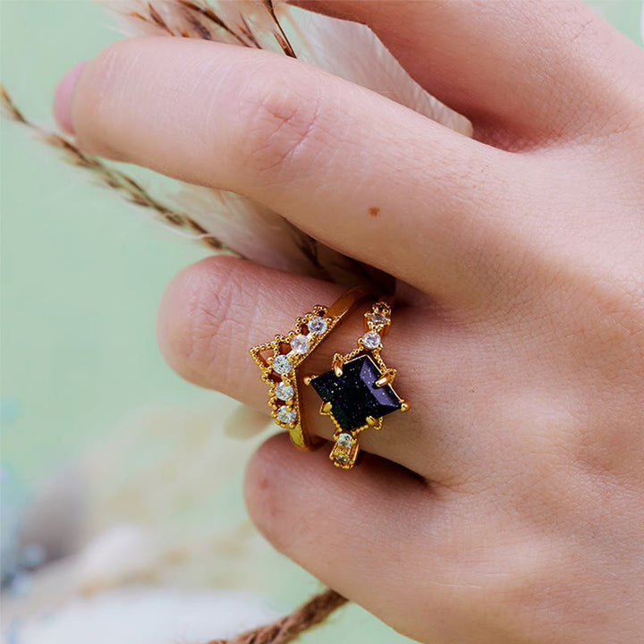 Juego de 2 anillos de piedra arenisca azul "Princess Crown" de Olivenorma