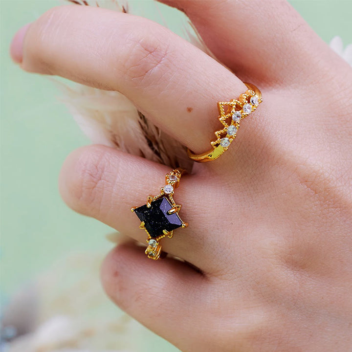 Juego de 2 anillos de piedra arenisca azul "Princess Crown" de Olivenorma
