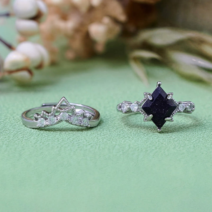 Juego de 2 anillos de piedra arenisca azul "Princess Crown" de Olivenorma