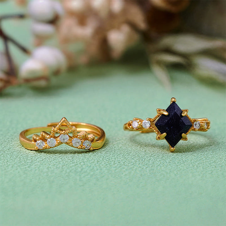 Juego de 2 anillos de piedra arenisca azul "Princess Crown" de Olivenorma