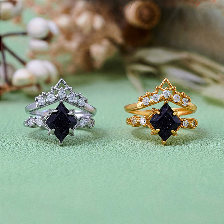 Juego de 2 anillos de piedra arenisca azul "Princess Crown" de Olivenorma
