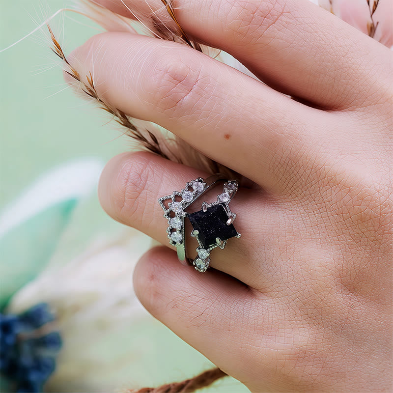 Juego de 2 anillos de piedra arenisca azul "Princess Crown" de Olivenorma