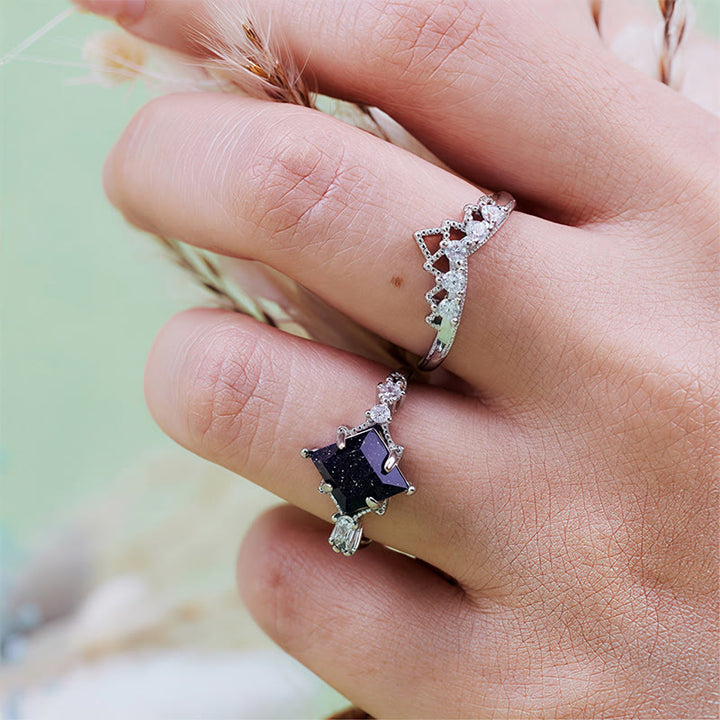 Juego de 2 anillos de piedra arenisca azul "Princess Crown" de Olivenorma