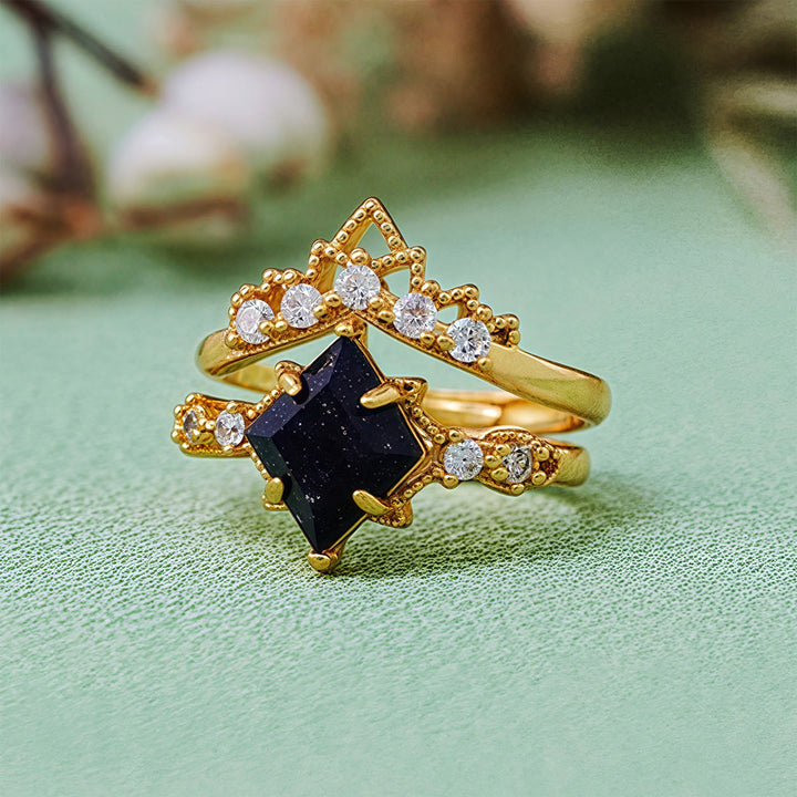 Juego de 2 anillos de piedra arenisca azul "Princess Crown" de Olivenorma