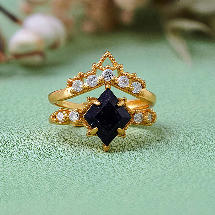 Juego de 2 anillos de piedra arenisca azul "Princess Crown" de Olivenorma