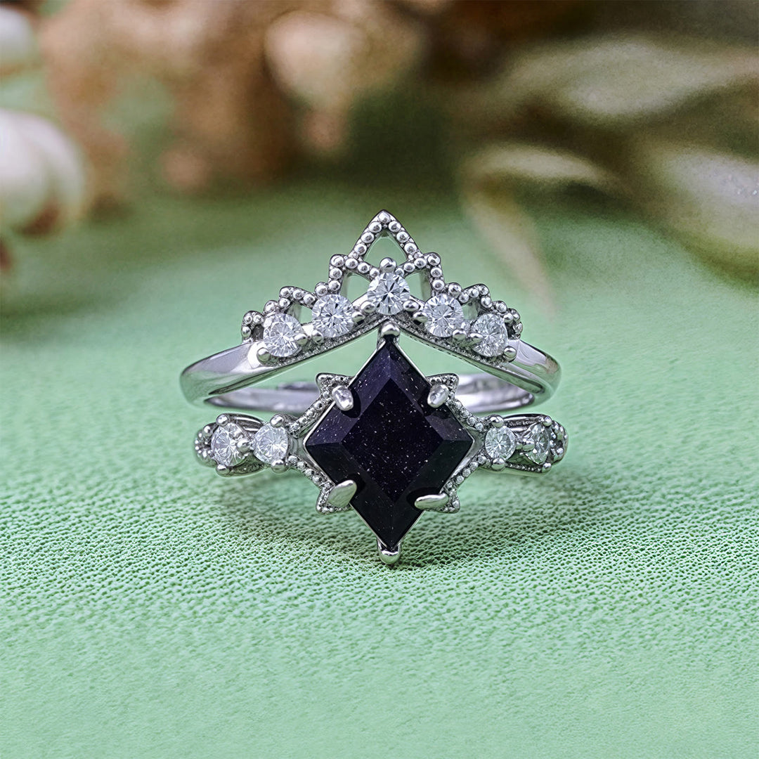 Juego de 2 anillos de piedra arenisca azul "Princess Crown" de Olivenorma