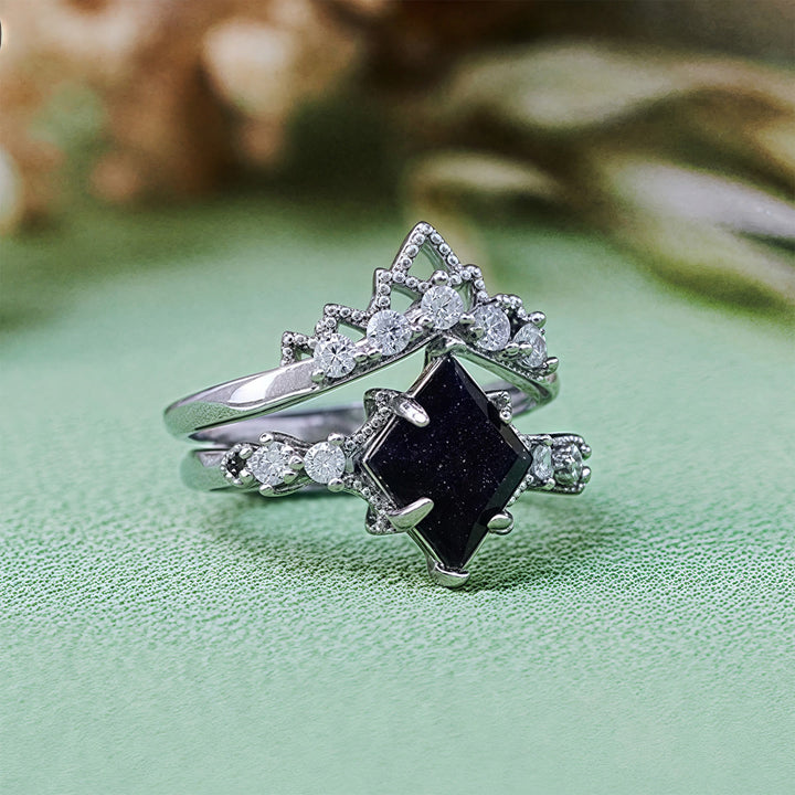 Juego de 2 anillos de piedra arenisca azul "Princess Crown" de Olivenorma