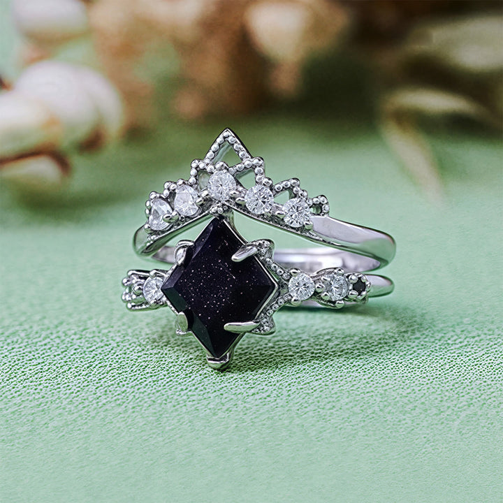 Juego de 2 anillos de piedra arenisca azul "Princess Crown" de Olivenorma
