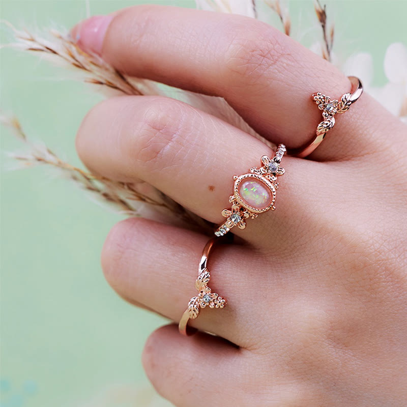 Juego de 3 anillos de circonita blanca con ópalo de Olivenorma