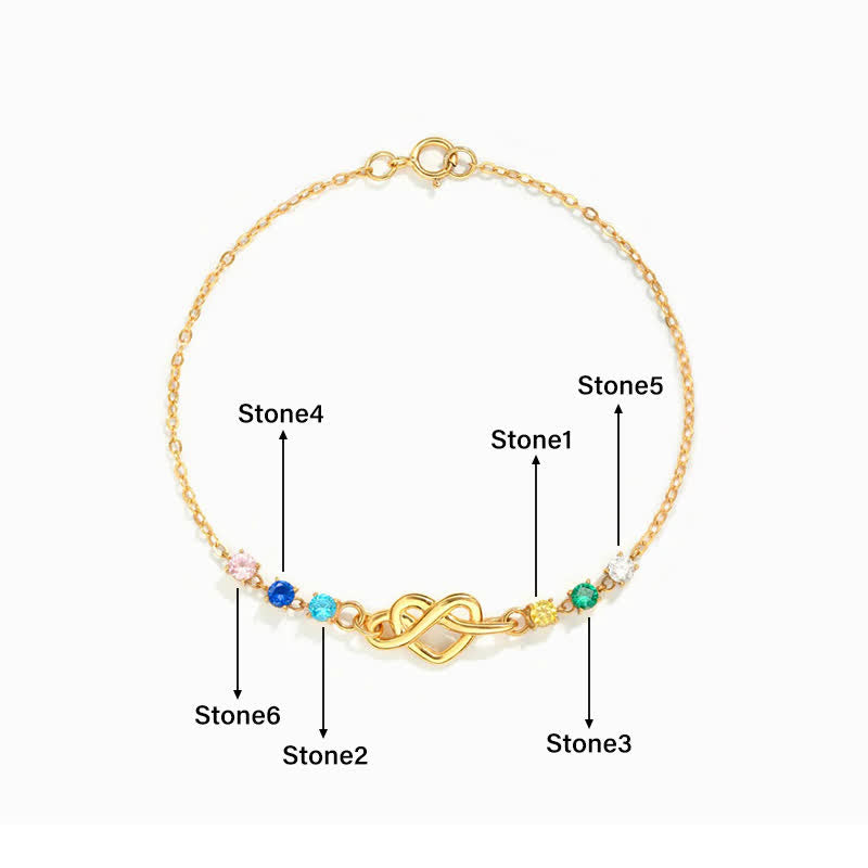 Pulsera con nudo en forma de corazón con 1 a 8 piedras de nacimiento personalizadas de Olivenorma 