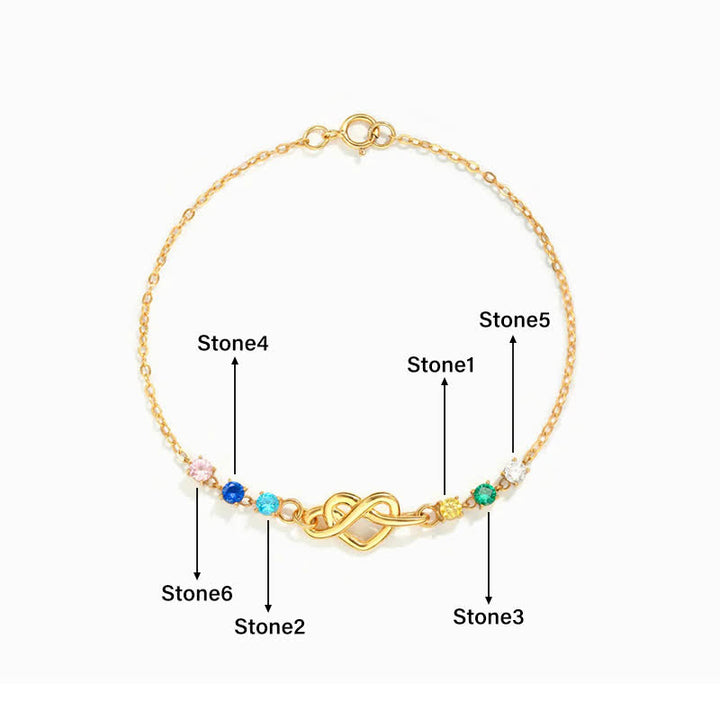 Pulsera con nudo en forma de corazón con 1 a 8 piedras de nacimiento personalizadas de Olivenorma 