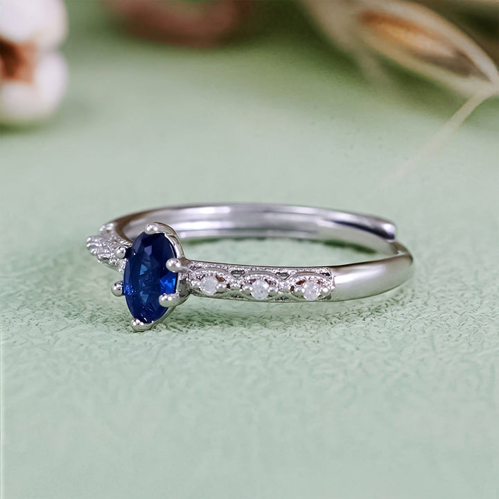 Anillo de zafiro de corte ovalado exquisito retro de Olivenorma