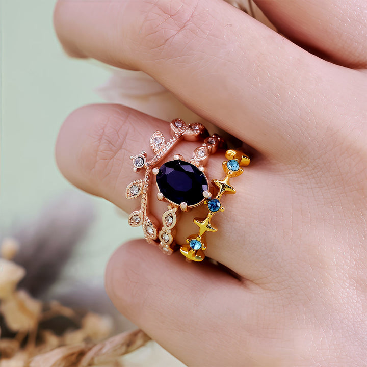 Juego de 3 anillos Olivenorma Moon Star Eternal Twilight Leaf