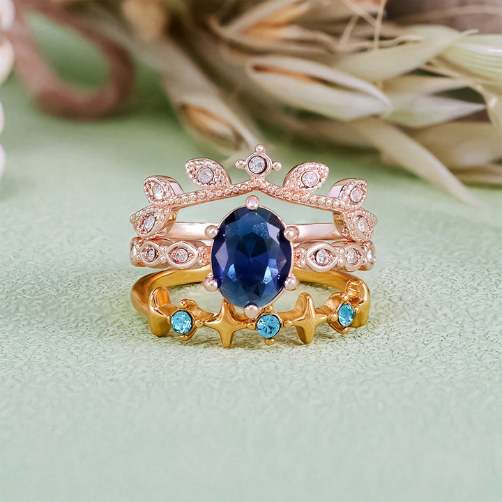 Juego de 3 anillos Olivenorma Moon Star Eternal Twilight Leaf