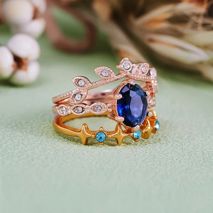 Juego de 3 anillos Olivenorma Moon Star Eternal Twilight Leaf