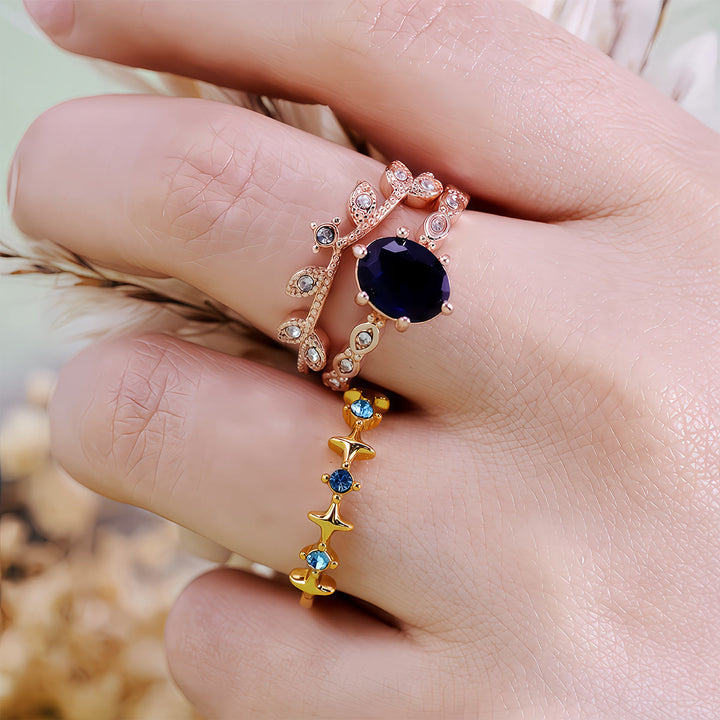 Juego de 3 anillos Olivenorma Moon Star Eternal Twilight Leaf