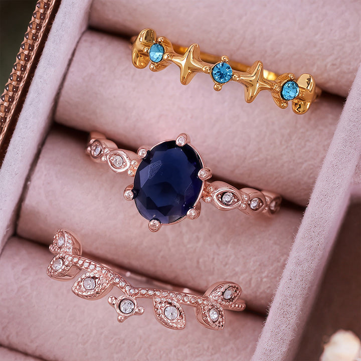 Juego de 3 anillos Olivenorma Moon Star Eternal Twilight Leaf