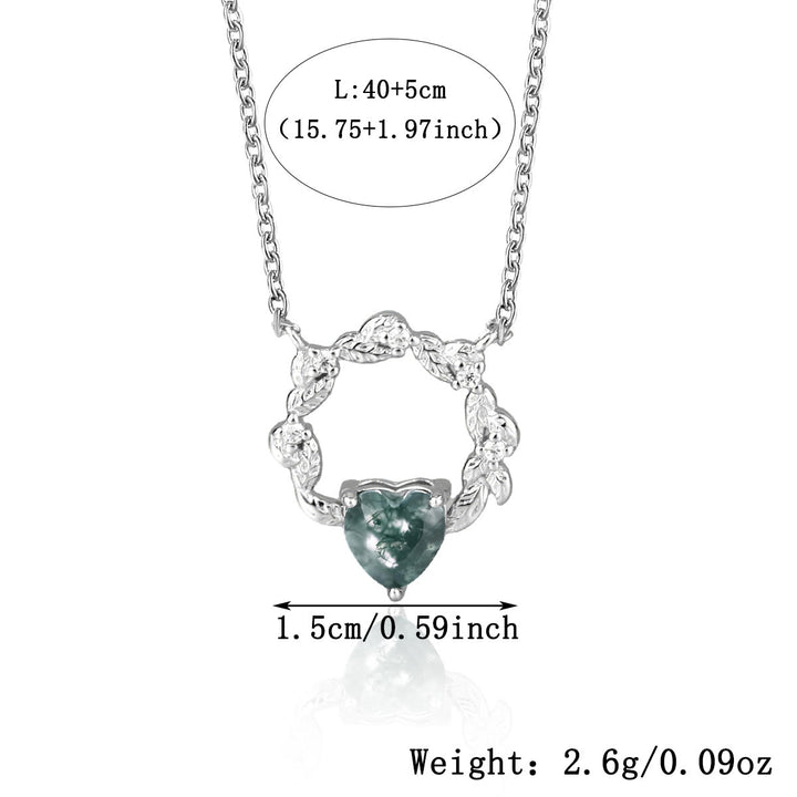 Pendientes, collar y anillo de ágata musgosa con corte de corazón de Olivenorma