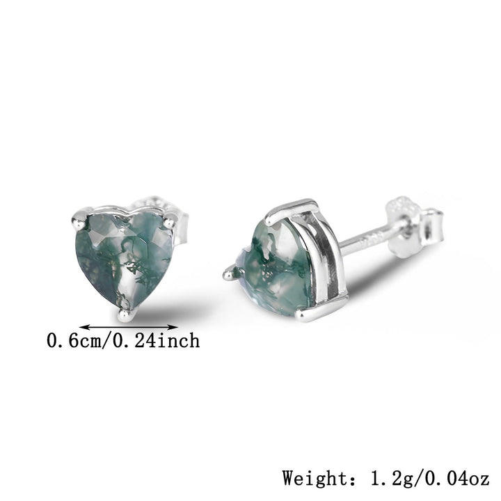 Pendientes, collar y anillo de ágata musgosa con corte de corazón de Olivenorma
