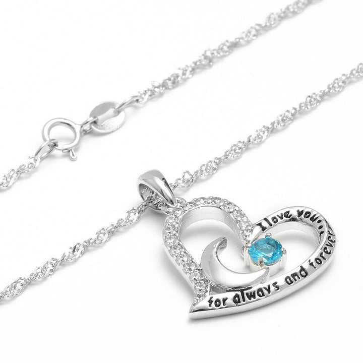 Collar con piedra de nacimiento "Te amo por siempre y para siempre" de Olivenorma