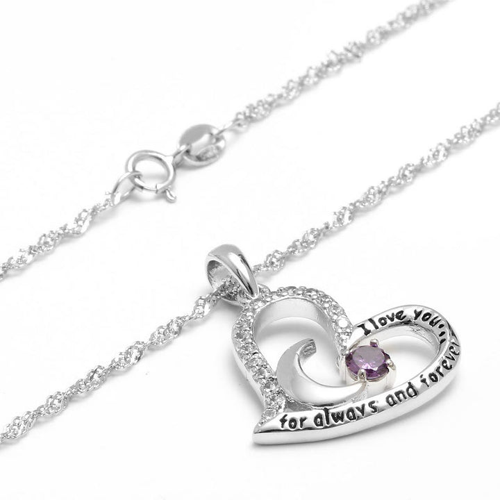 Collar con piedra de nacimiento "Te amo por siempre y para siempre" de Olivenorma