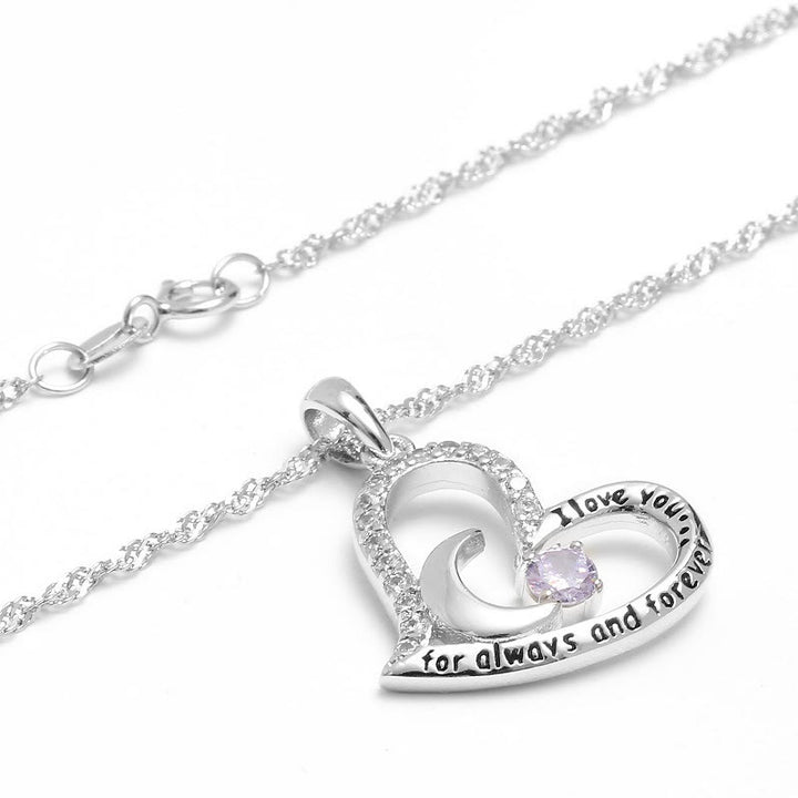Collar con piedra de nacimiento "Te amo por siempre y para siempre" de Olivenorma