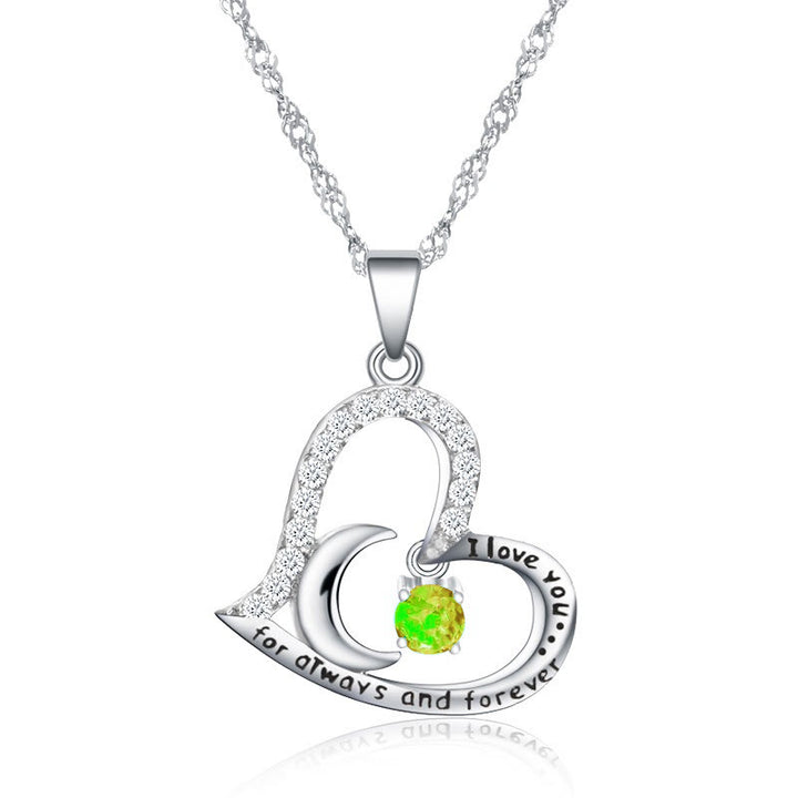Collar con piedra de nacimiento "Te amo por siempre y para siempre" de Olivenorma