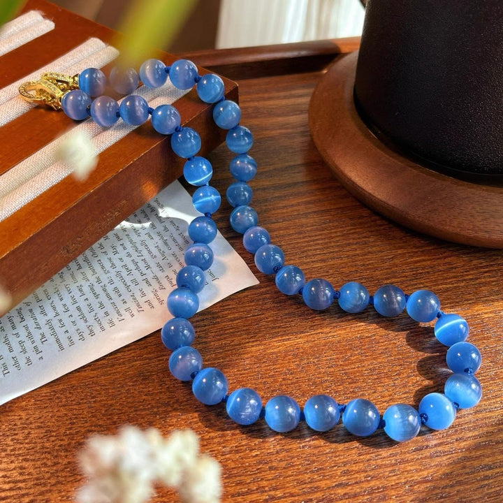 Collar de cuentas de piedra ojo de gato azul Olivenorma