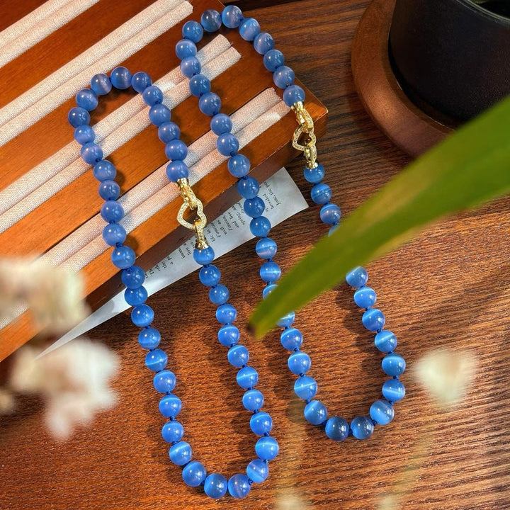 Collar de cuentas de piedra ojo de gato azul Olivenorma